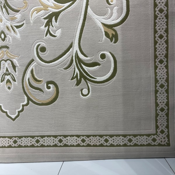 سجاد لائك نقش فرنسي تركي 9771B اخضر بيج مقاس 80*150