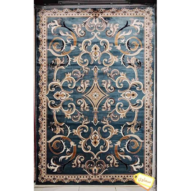 Turkish rug Sama style French pattern sky blue color size 100*400