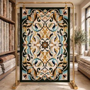 سجاد أطلس تركي نقش كوري A170A اخضر - مقاس 100*300 سم مشاية ممرات