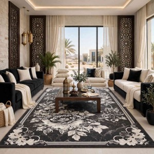 سجاد نقش كويتي تصميم كوري لورين تركي A406A رصاصي - مقاس 250*350 سم سجادة مجلس انيق تحفة