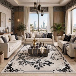 سجاد نقش كويتي تصميم كوري لورين تركي A406A رصاصي كريم - مقاس 50*80 سم دعاسة وطاية