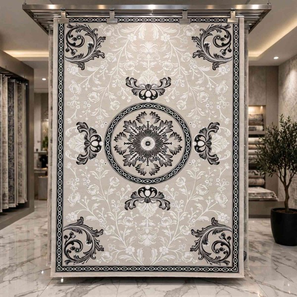 LORIN Turkish Rug Korean Design A419A GREY CREAM - 150x220 cm Modern Majlis Carpet