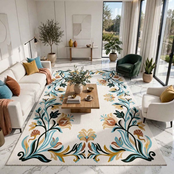 Rayyan Turkish Rug Korean Design A172A TURKUAZ - 300x400 cm Large Majlis Carpet