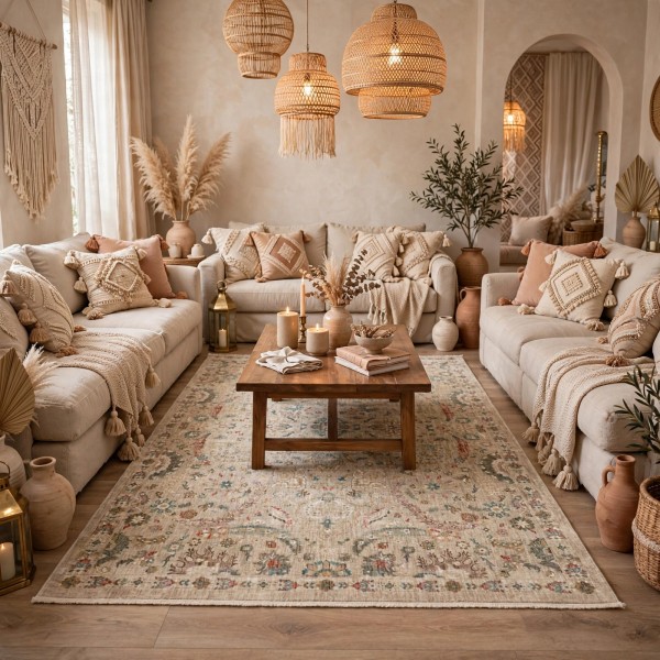 سجاد سوبر بوهيمي تركي A213A بيج مقاس 80*150