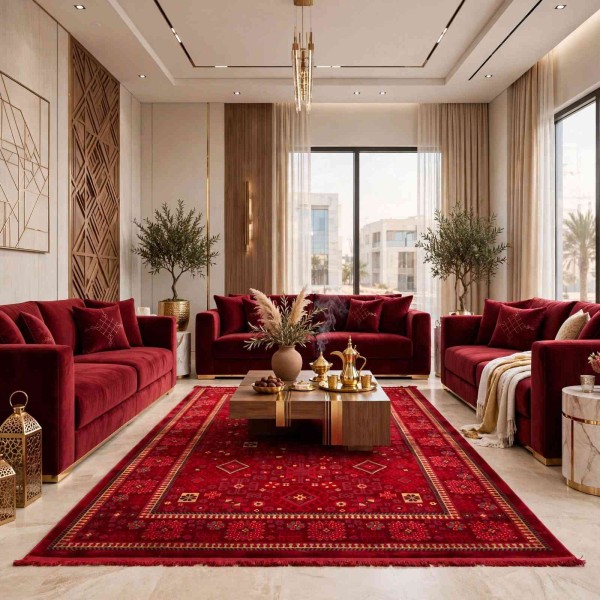 سجاد تركي بخارى تبريز افغاني 9618A عنابي مقاس 100*300