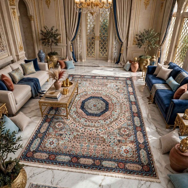Turkish VERONA Bohemian Rug KO61A cream dark blue Size 100*200