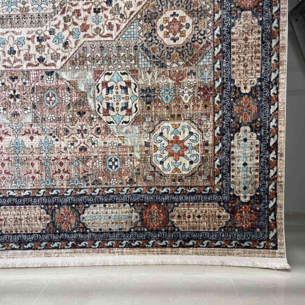 Turkish VERONA Bohemian Rug KO61A cream dark blue Size 100*200