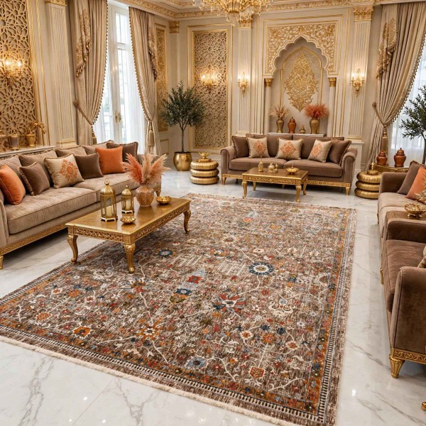 Turkish VERONA Bohemian Rug KP79A Dark BEIGE ORANGE Size 100*200