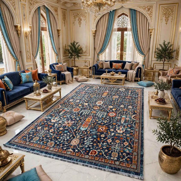 Turkish VERONA Bohemian Rug KP79A dark blue pink Size 100*200