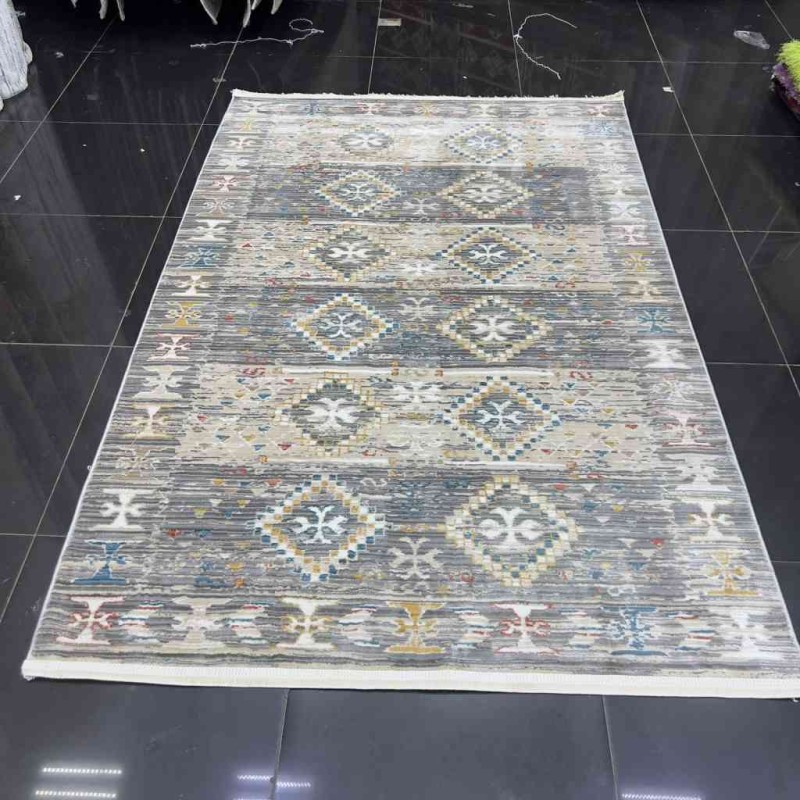 سجاد بوهيمي تركي فينتج B0024C لون رصاصي بيج مقاس 150*230