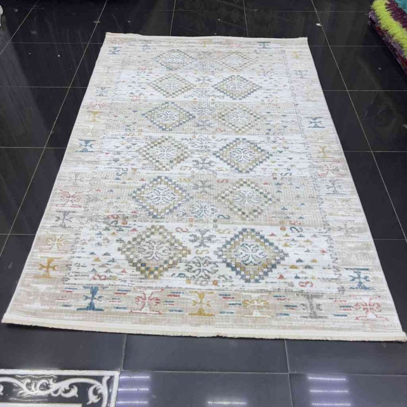 سجاد بوهيمي تركي فينتج B0024C لون بيج ابيض مقاس 150*230