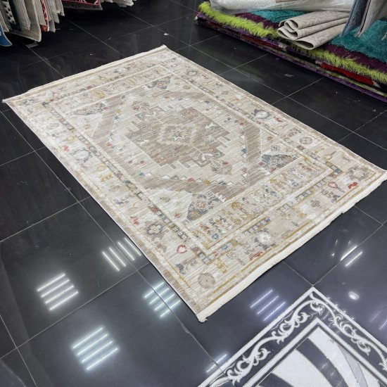 سجاد بوهيمي تركي فينتج B0023C لون بيج ابيض مقاس 250*350