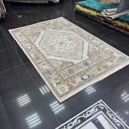 سجاد بوهيمي تركي فينتج B0023C لون ابيض ابيض مقاس 250*350