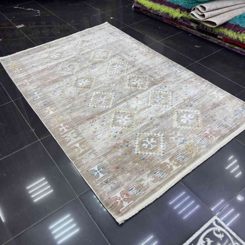 سجاد بوهيمي تركي فينتج B0024C لون بني بيج مقاس 150*230