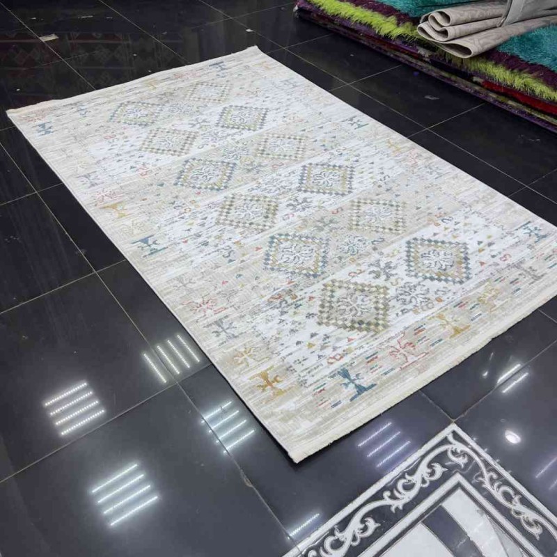 سجاد بوهيمي تركي فينتج B0024C لون بيج ابيض مقاس 150*230