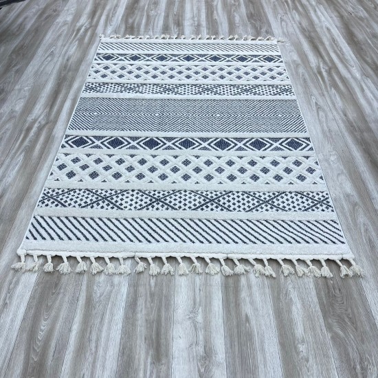 Eva Carpet B0360A Navy Blue Cream Bulgarian Made 100*300