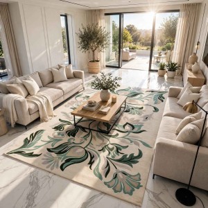 سجاد الهبة تصميم كوري لوتس تركي HU13A كريم اخضر مقاس 200*300
