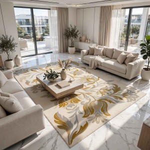 سجاد الهبة تصميم كوري لوتس تركي HU13A كريم ذهبي مقاس 250*350