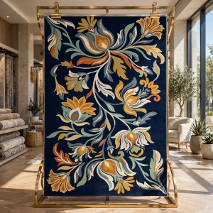 سجاد الهبة تصميم كوري لوتس تركي HU13A كحلي كريم مقاس 150*220