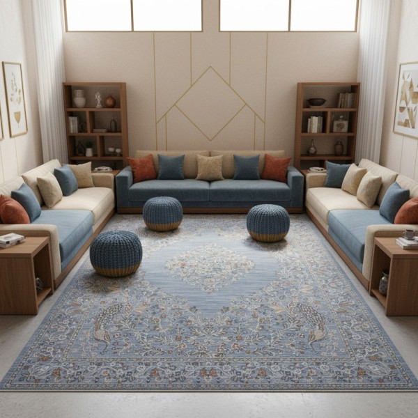 Turkish Bohemian Rug Athena 40210A blue Size 100*300