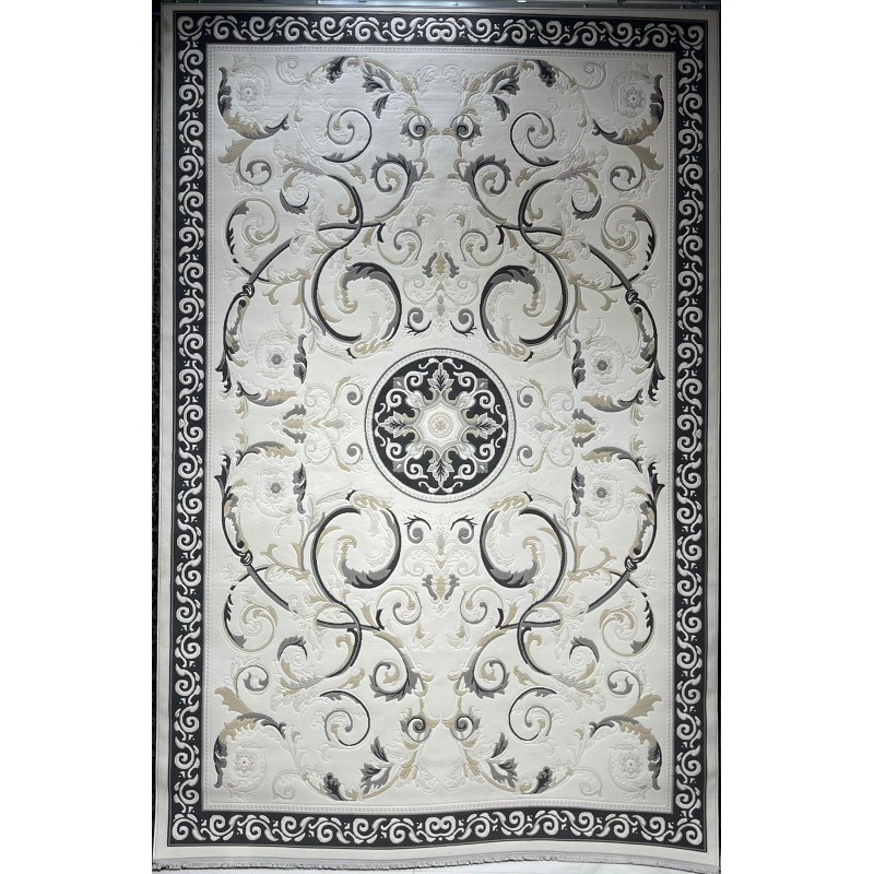 سجاد تركي نقش فرنسي بارون 41162A كريم اسود مقاس 100*300