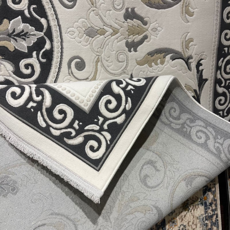 سجاد تركي نقش فرنسي بارون 41162A كريم اسود مقاس 100*300