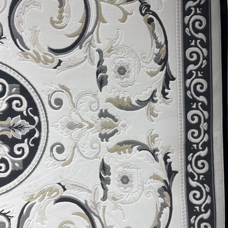 سجاد تركي نقش فرنسي بارون 41162A كريم اسود مقاس 100*300