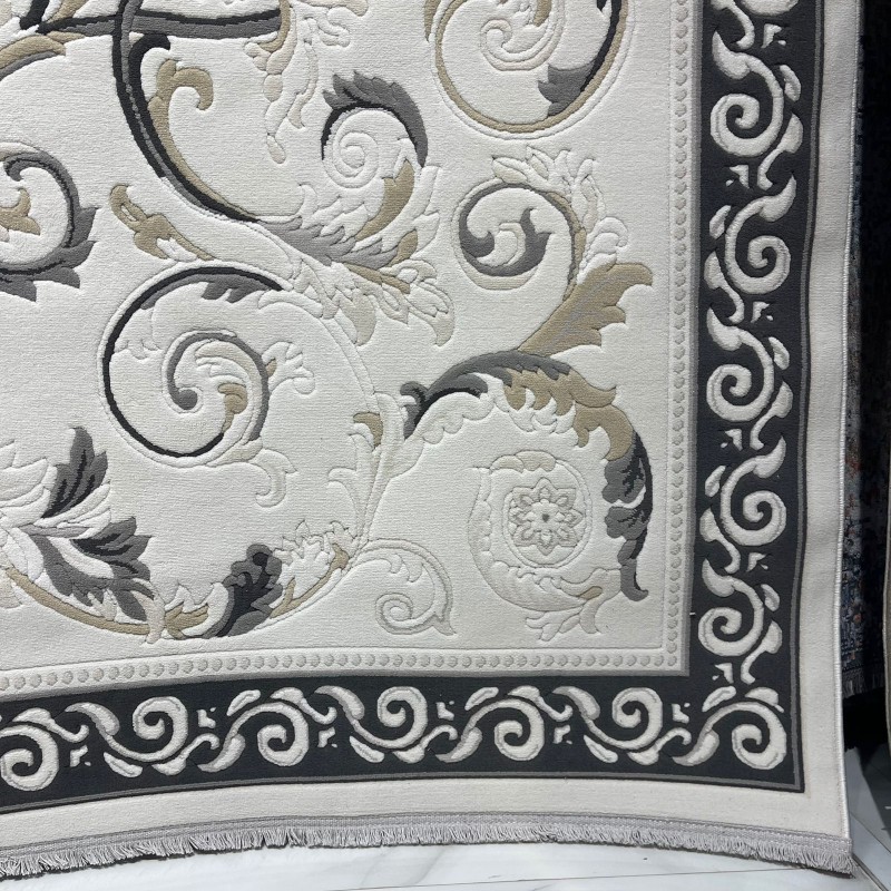 سجاد تركي نقش فرنسي بارون 41162A كريم اسود مقاس 100*300
