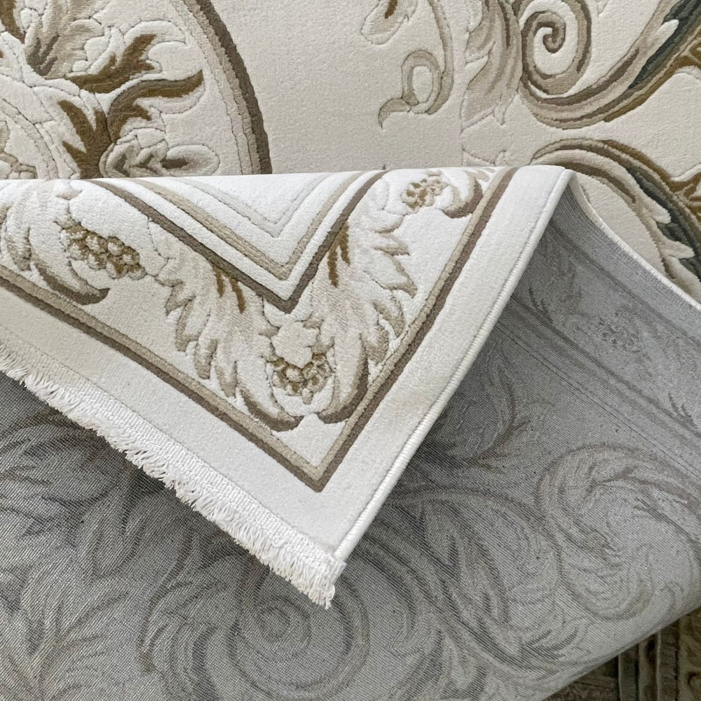 سجاد القصور تركي كراون نقش فرنسي تركي 41170A كريم اخضر مقاس 100*300