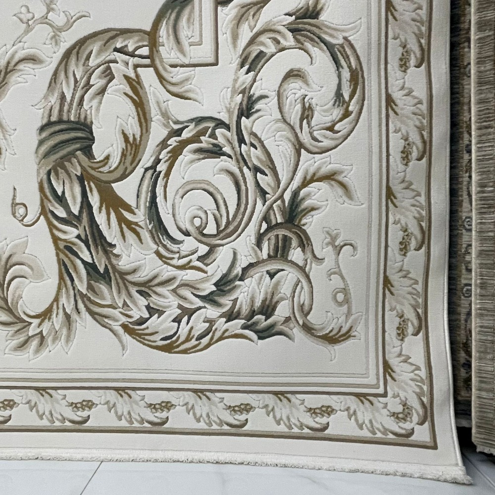 سجاد القصور تركي كراون نقش فرنسي تركي 41170A كريم اخضر مقاس 100*300