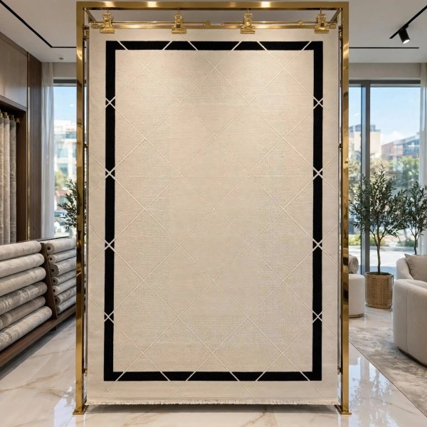 سجاد تركي اطار برواز فريم F495A كريم اسود مقاس 150*220