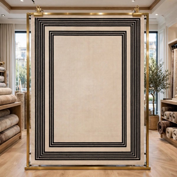 سجاد تركي اطار برواز فريم F498A كريم اسود مقاس 80*150