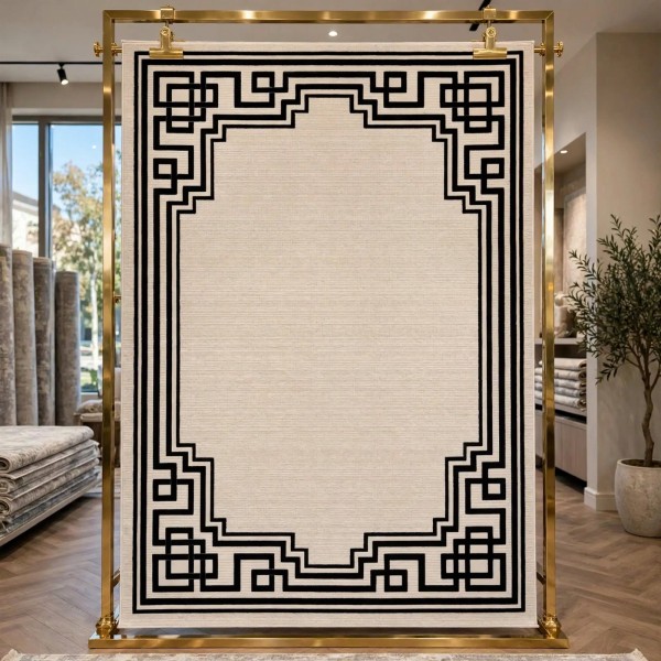 سجاد تركي اطار برواز فريم F605A كريم اسود مقاس 150*220