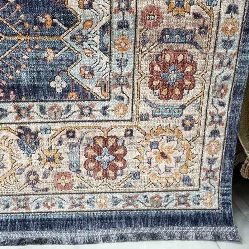 سجاد تركي هانوفر KM69A ازرق غامق كريم مقاس 100*300
