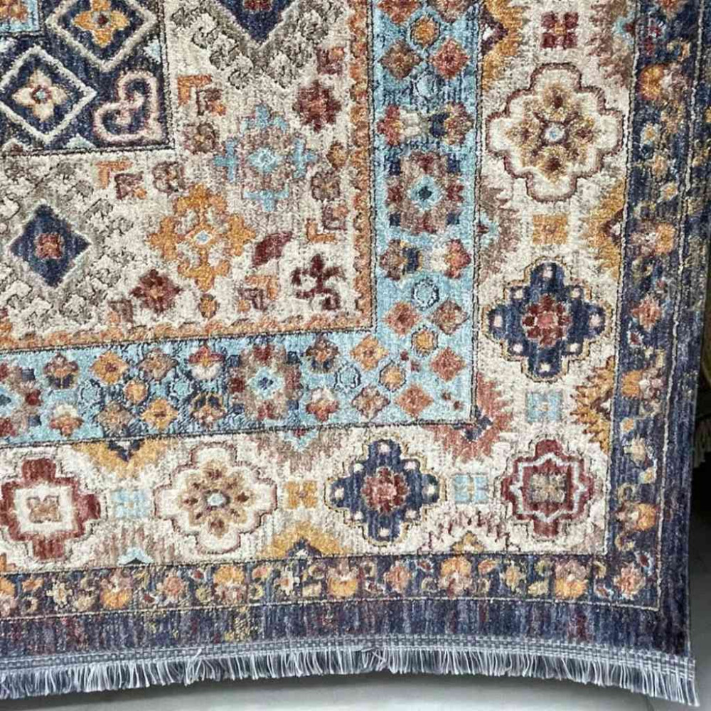 سجاد تركي هانوفر KM87A كريم ازرق غامق مقاس 300*400