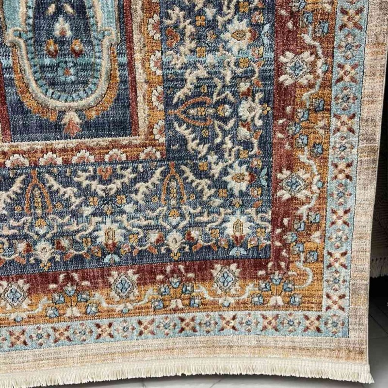 سجاد تركي هانوفر KM89A كريم تركواز مقاس 100*200