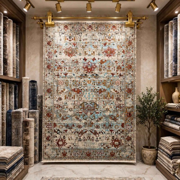 سجاد هانوفر بوهيمي تركي KR26B كريم برتقالي مقاس 250*350
