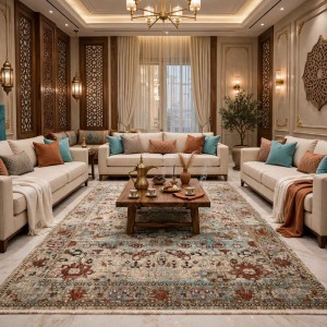 سجاد هانوفر بوهيمي تركي KR28B كريم برتقالي مقاس 200*300