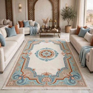 سجاد تركي هيلتون 43759A كريم اكوا مقاس 250*350