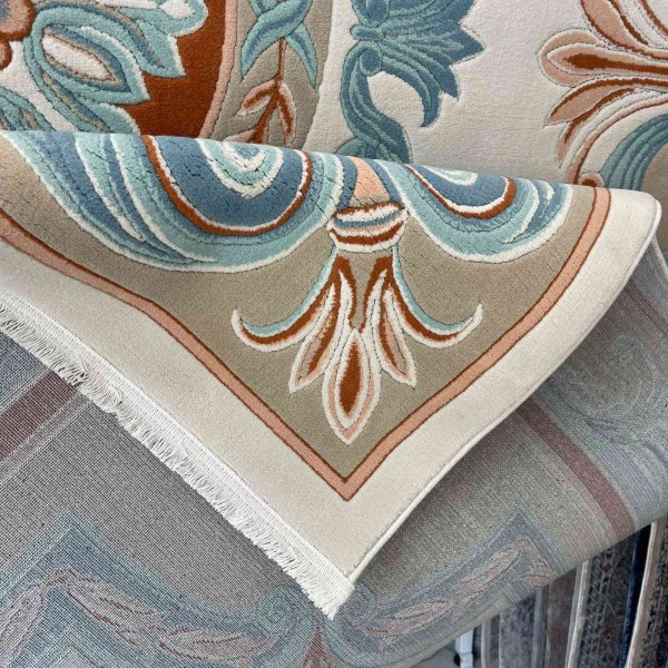 سجاد تركي هيلتون 43759A كريم اكوا مقاس 250*350