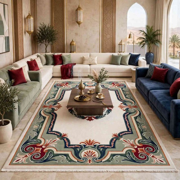 سجاد تركي هيلتون 43759A كريم اخضر مقاس 250*350