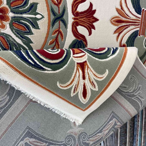 سجاد تركي هيلتون 43759A كريم اخضر مقاس 250*350