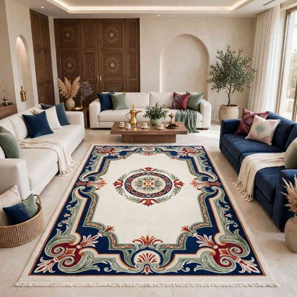 سجاد تركي هيلتون 43759A كحلي اخضر مقاس 250*350