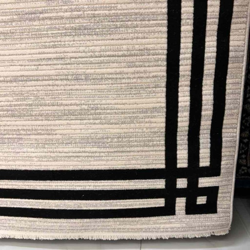 سجاد تركي مودرن فندقي لورين F414C كريم اسود مقاس 300*400