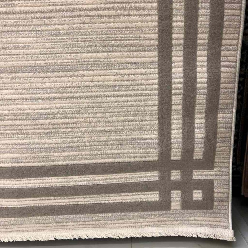 سجاد تركي مودرن فندقي لورين F414C كريم رصاصي مقاس 80*150