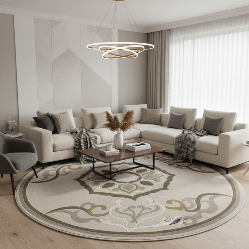 سجاد تركي لافندر N0598A بيج دائري مقاس 200*200