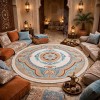 سجاد تركي هيلتون 43759A كريم اكوا دائري مقاس 150*150 سم