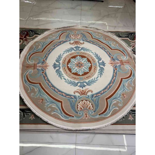 سجاد تركي هيلتون 43759A كريم اكوا دائري مقاس 150*150 سم