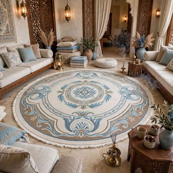 سجاد تركي هيلتون 43759A كريم بني دائري مقاس 200*200 سم
