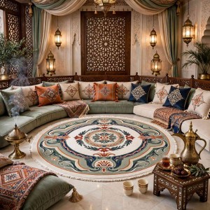 سجاد تركي هيلتون 43759A كريم اخضر دائري مقاس 200*200 سم